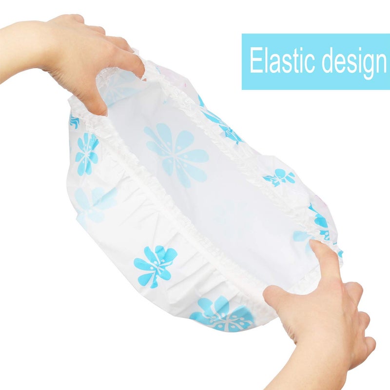 Pengxiaomei Shower Caps, 3 Pcs Waterproof Bath Caps Plastic Reusable Shower Caps Elastic Band Bath Hair Hat for Women Ladies Spa Salon - Image 4