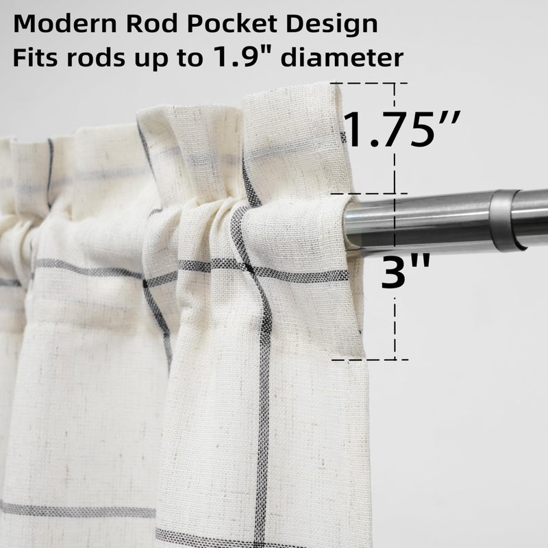 DriftAway Kitchen Curtains Striped Tier Linen Short Curtains Windowpane Plaid Cafe 24 Inch Length for Living Room Bathroom Chris Farmhouse Rustic Rod Pocket 2 Panels Black - Image 3
