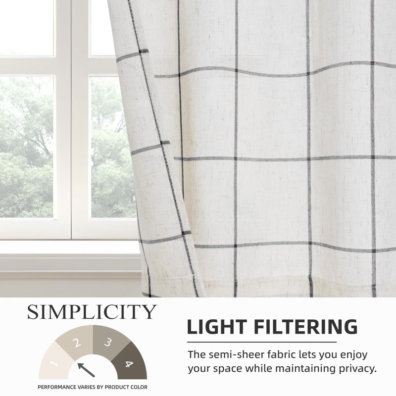DriftAway Kitchen Curtains Striped Tier Linen Short Curtains Windowpane Plaid Cafe 24 Inch Length for Living Room Bathroom Chris Farmhouse Rustic Rod Pocket 2 Panels Black - Image 4