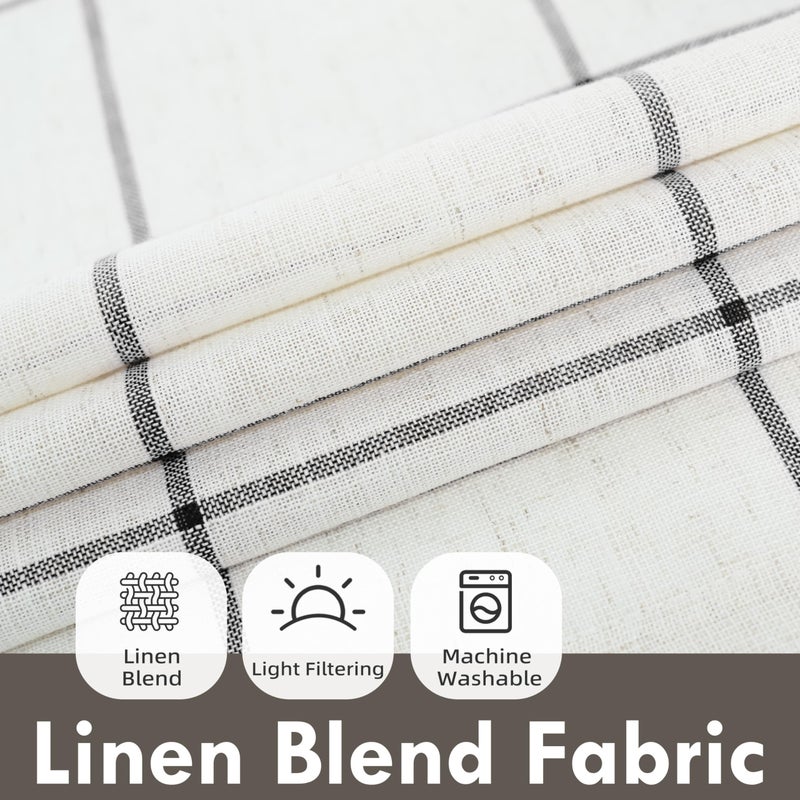 DriftAway Kitchen Curtains Striped Tier Linen Short Curtains Windowpane Plaid Cafe 24 Inch Length for Living Room Bathroom Chris Farmhouse Rustic Rod Pocket 2 Panels Black - Image 2