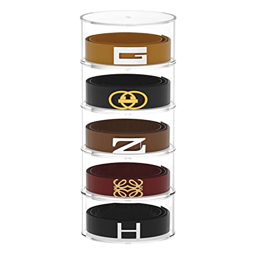 FEMELI Belt Organizer, Acrylic Belt Storage Holder for Closet & Drawer, 5-Layer Stackable Display Case for Belts, Watches, Jewelry and Ties - Image 1