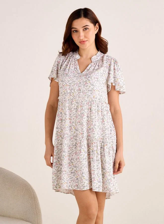 سبلاش فيڤ Set of 2 Night Dress Flutter Sleeves Tiered Viscose