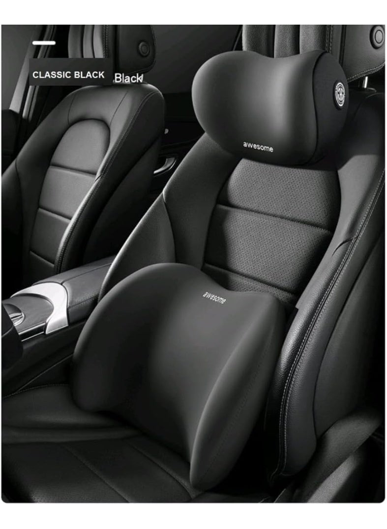 Assafco Memory Foam Universal Car Headrest Neck & Lumbar Support Pillow Set Comfortable Ergonomic Design - Image 1
