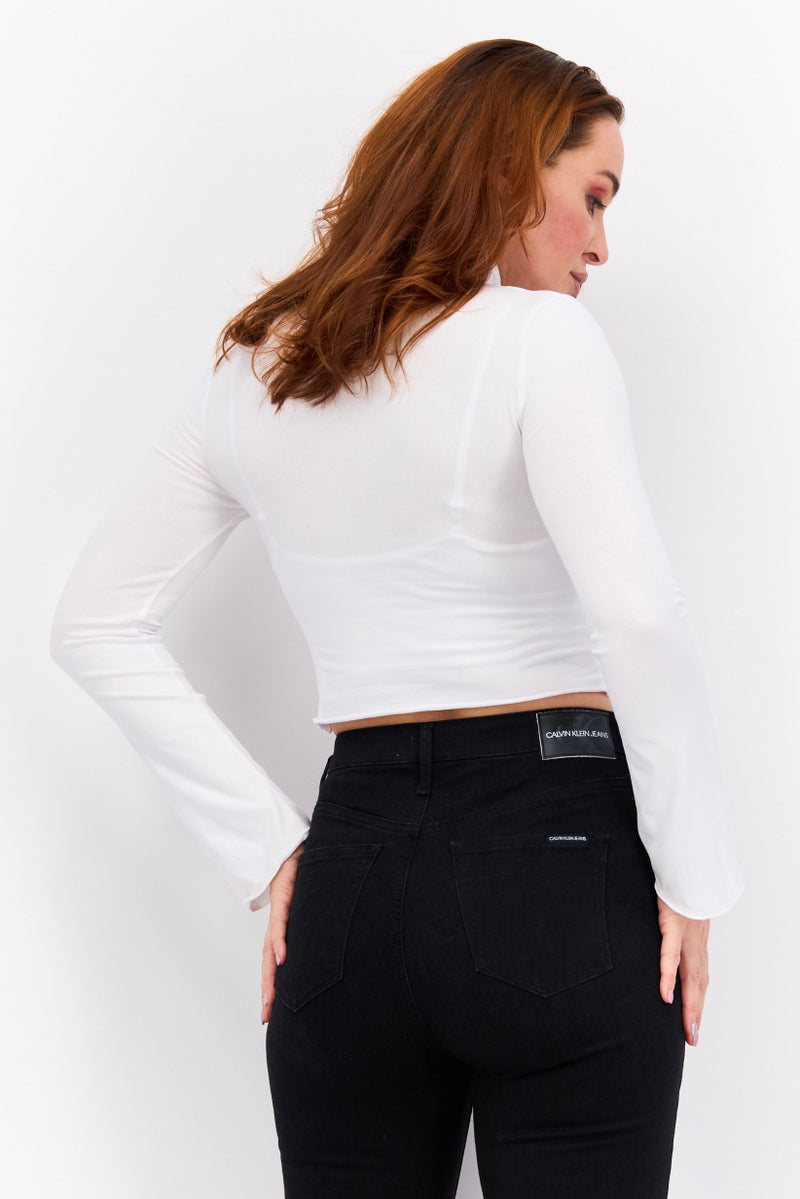 NASTY GAL Women High Neck Long Sleeve Plain Top, White - Image 3