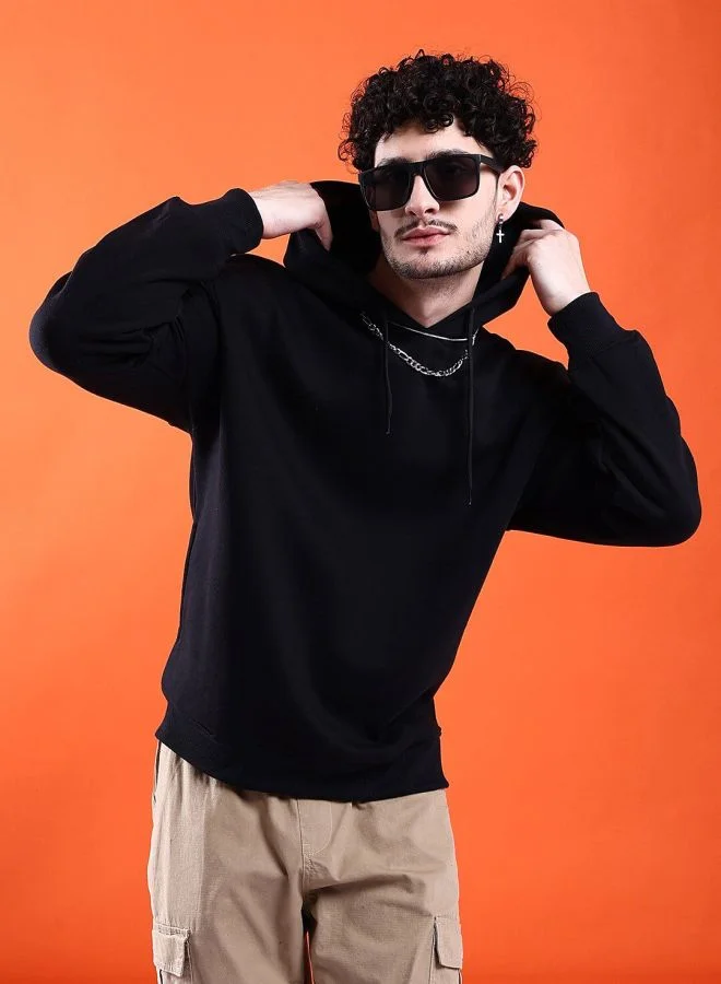 The Indian Garage Co Men Regular Fit Solid Hooded Full Sleeves Sweatshirt