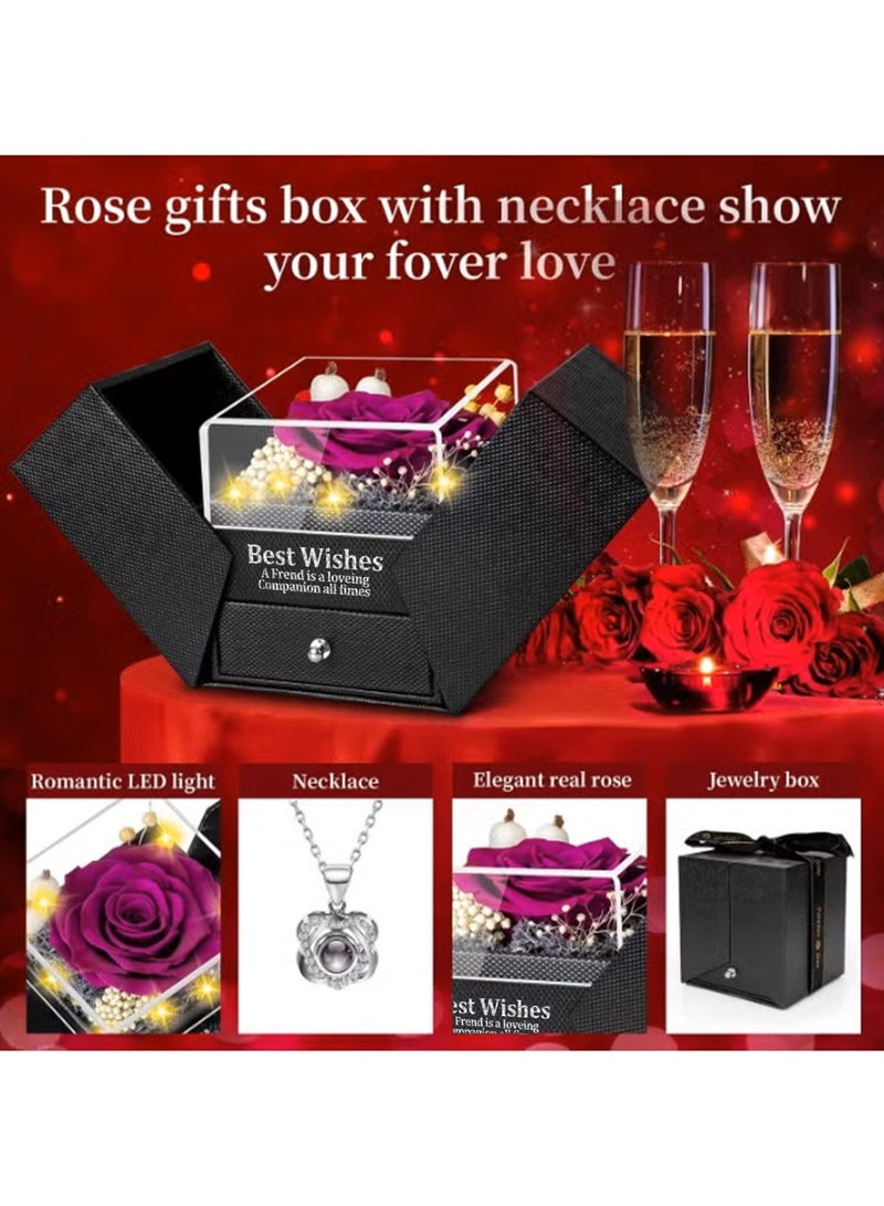 Preserved Purple Real Rose-Eternal Flowers Rose Birthday Gifts for Her Mom Wife Girlfriend Grandma on Valentines Mothers Day Christmas Anniversary Romantic with Heart I Love You Necklace-Purple - Image 2