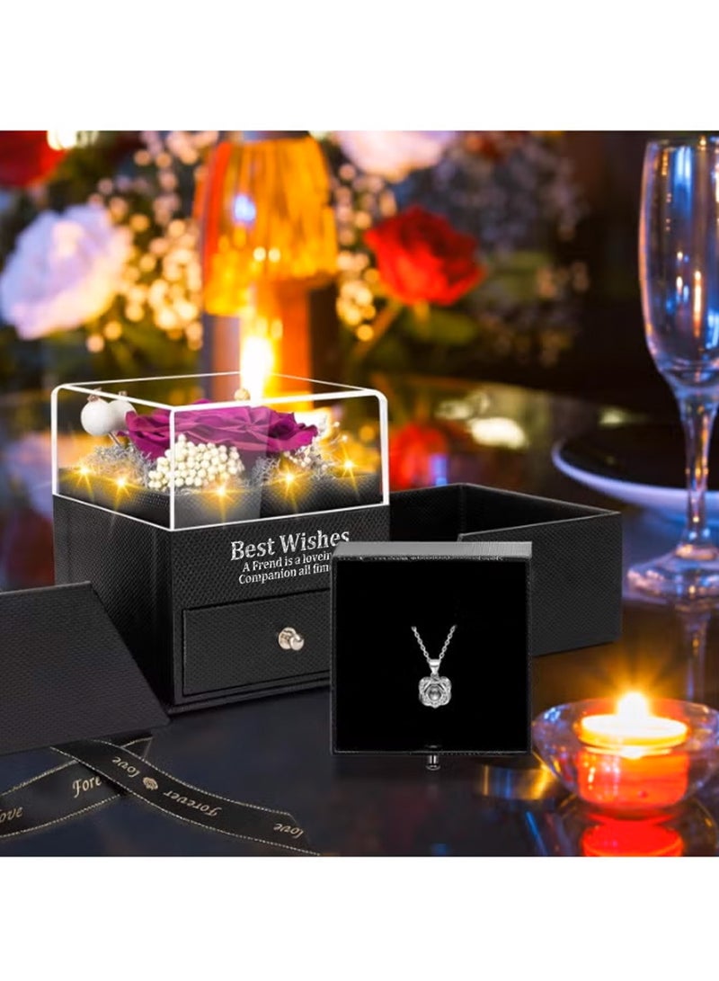 Preserved Purple Real Rose-Eternal Flowers Rose Birthday Gifts for Her Mom Wife Girlfriend Grandma on Valentines Mothers Day Christmas Anniversary Romantic with Heart I Love You Necklace-Purple - Image 4