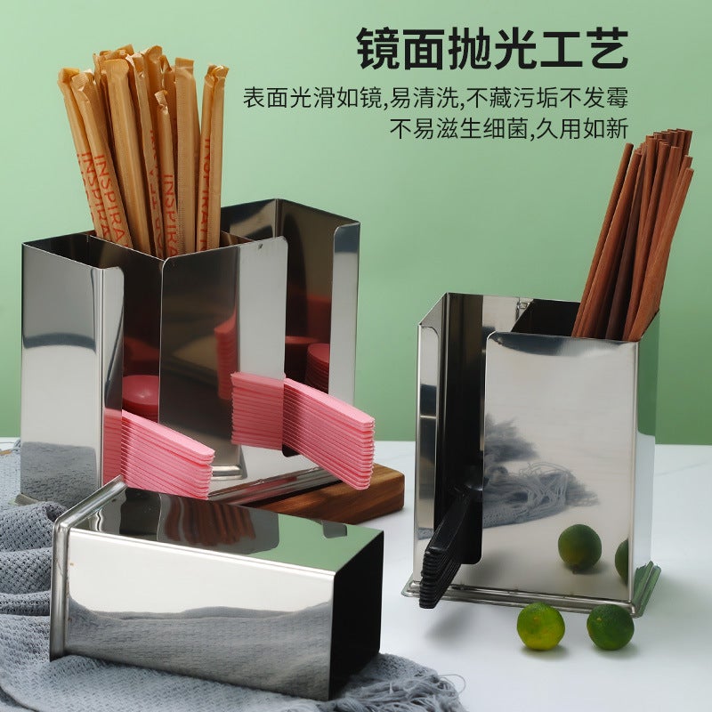 Stainless Steel Chopsticks Tube Spoon Barrel Square Storage Box Rack Golden Restaurant Spoon Spoon Rack Commercial Drainer - Image 5