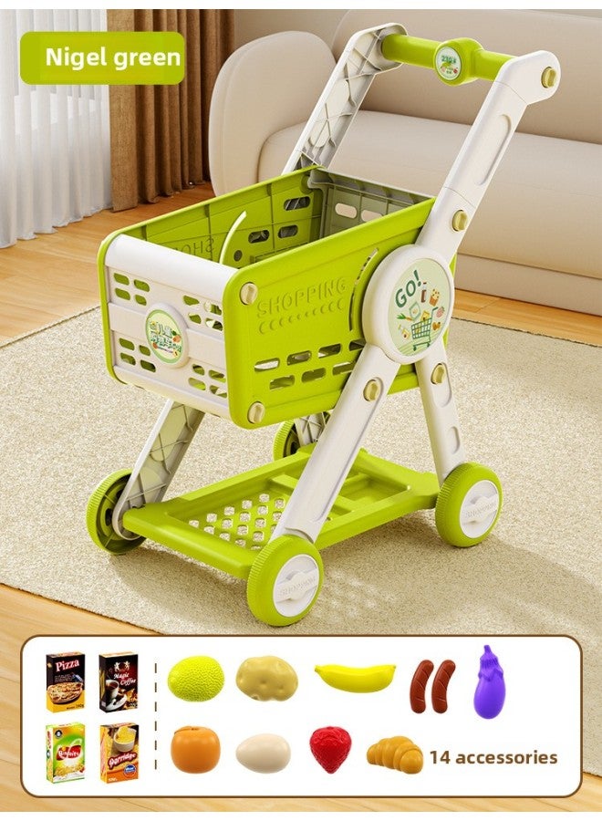 Children's Shopping Cart Simulation Toys Girls Play House Suit Supermarket Trolley Little Girls 3-6 Years Old 4 Trolley-Color:Super Green 14 Accessories 【e-commerce Packaging, Non-color Box】】 - Image 1