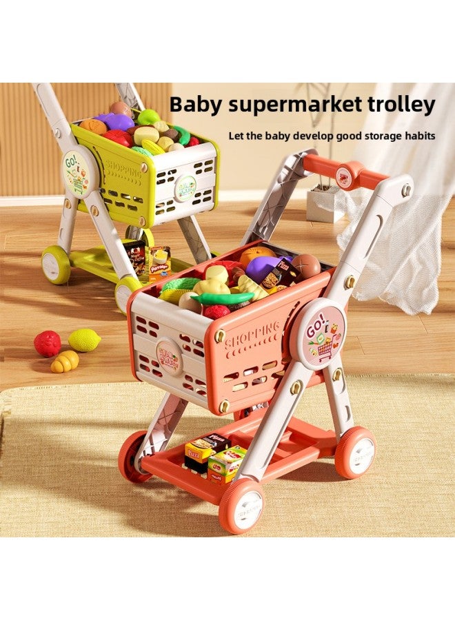 Children's Shopping Cart Simulation Toys Girls Play House Suit Supermarket Trolley Little Girls 3-6 Years Old 4 Trolley-Color:Super Green 14 Accessories 【e-commerce Packaging, Non-color Box】】 - Image 2