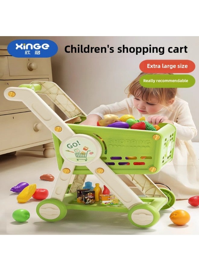 Children's Shopping Cart Simulation Toys Girls Play House Suit Supermarket Trolley Little Girls 3-6 Years Old 4 Trolley-Color:Super Green 14 Accessories 【e-commerce Packaging, Non-color Box】】 - Image 4