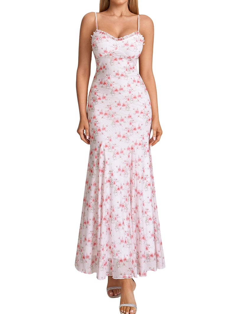 EYNMIN Floral Maxi Dress Lace Spaghetti Strap Flowy Ruffle Long Sundress 2026 Spring Summer Wedding Guest Dresses for Women - Image 1