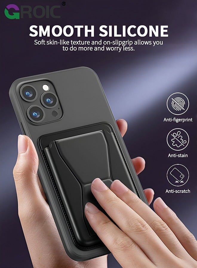 GROIC Compatible with iPhone 15 Pro Silicone Black Phone Case with Card Holder, iPhone 15 Pro Wallet Case Hand Strap Kickstand for iPhone 15 Pro Cover - Image 2
