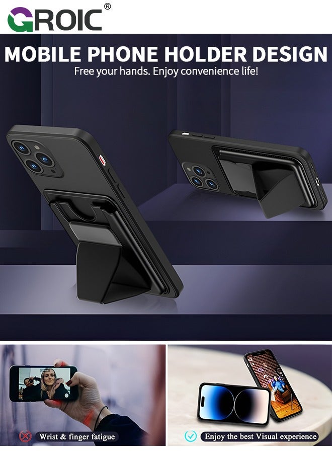 GROIC Compatible with iPhone 15 Pro Silicone Black Phone Case with Card Holder, iPhone 15 Pro Wallet Case Hand Strap Kickstand for iPhone 15 Pro Cover - Image 3