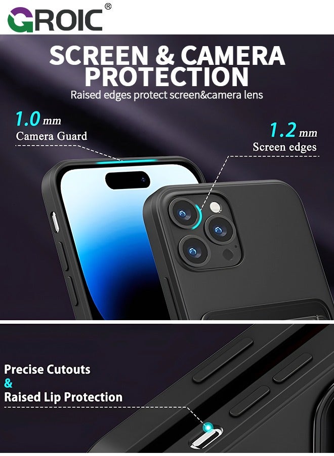 GROIC Compatible with iPhone 15 Pro Silicone Black Phone Case with Card Holder, iPhone 15 Pro Wallet Case Hand Strap Kickstand for iPhone 15 Pro Cover - Image 4
