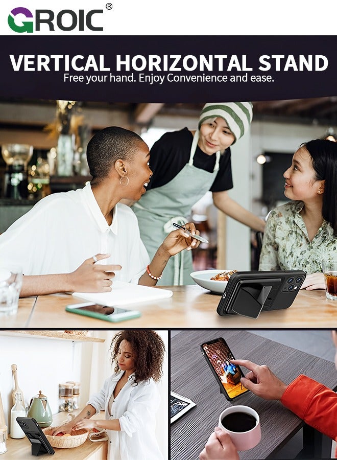 GROIC Compatible with iPhone 15 Pro Silicone Black Phone Case with Card Holder, iPhone 15 Pro Wallet Case Hand Strap Kickstand for iPhone 15 Pro Cover - Image 5