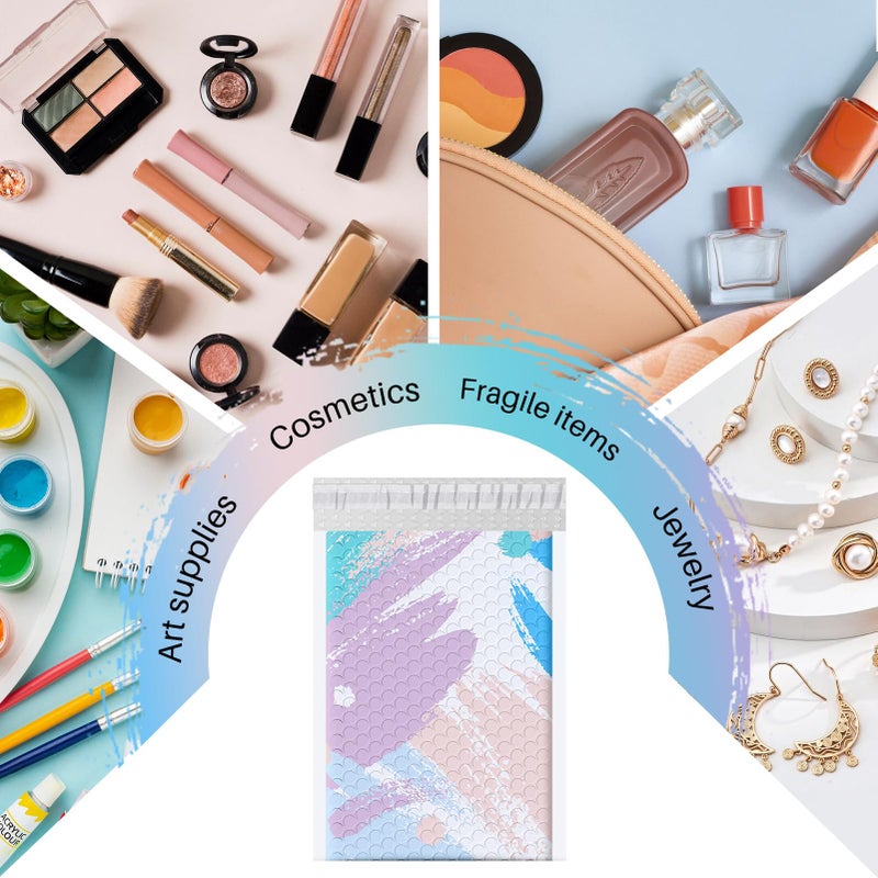 Fuxury Bubble Mailers 6x10" Watercolor Soft Pastel Padded Envelopes 100 Pack Small Bubble Envelopes Usable Size 6x9" Padded Mailers Special Design Shipping Bags for Small Business Jewelry Makeup #0 - Image 4