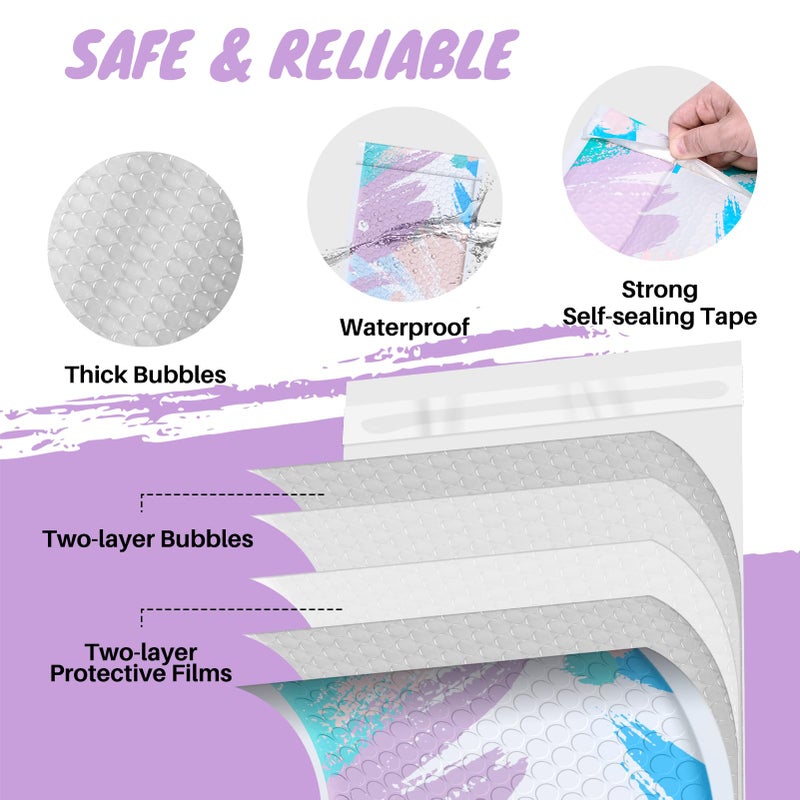 Fuxury Bubble Mailers 6x10" Watercolor Soft Pastel Padded Envelopes 100 Pack Small Bubble Envelopes Usable Size 6x9" Padded Mailers Special Design Shipping Bags for Small Business Jewelry Makeup #0 - Image 3