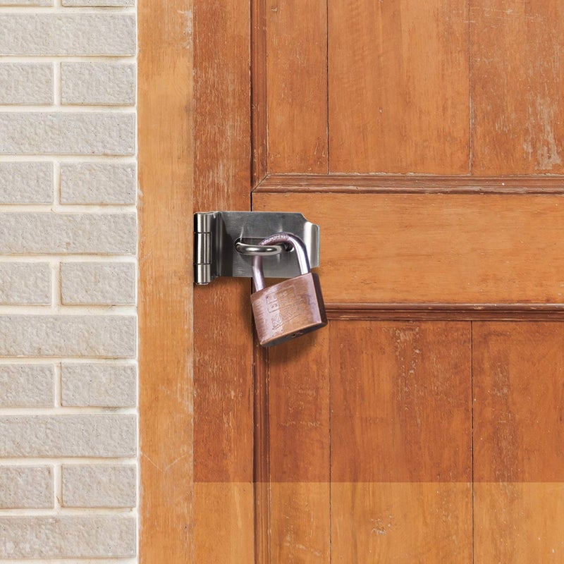 KINJOEK 4PCS 4 Inch Door Hasp Latch 90 Degree, KINJOEK Stainless Steel Right Angle Padlock Hasp, 2mm Extra Thick Security Door Clasp for Push Sliding Barn - Image 5
