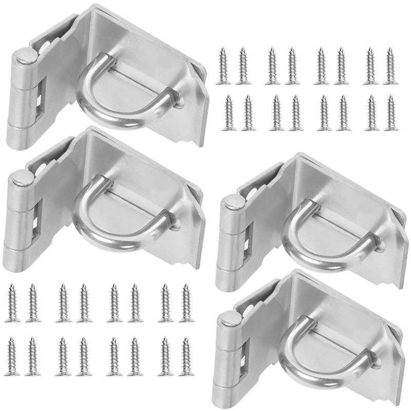 KINJOEK 4PCS 4 Inch Door Hasp Latch 90 Degree, KINJOEK Stainless Steel Right Angle Padlock Hasp, 2mm Extra Thick Security Door Clasp for Push Sliding Barn - Image 1