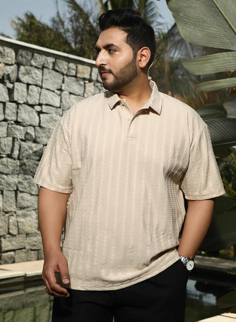 Instafab Plus Men's Saltbox Beige Spiralknot-Tactile Polo T-Shirt