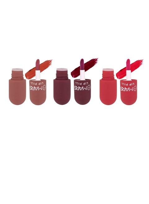MARS Mini Lip Pill High Pigmented Matte Lipstick Set of 3   Transfer Proof and Smudge Proof   Travel Friendly  3.1 gm*3  01 Romantic Red