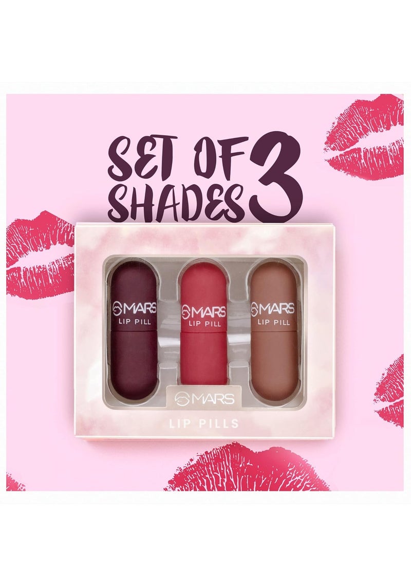 MARS Mini Lip Pill High Pigmented Matte Lipstick Set of 3   Transfer Proof and Smudge Proof   Travel Friendly  3.1 gm*3  01 Romantic Red