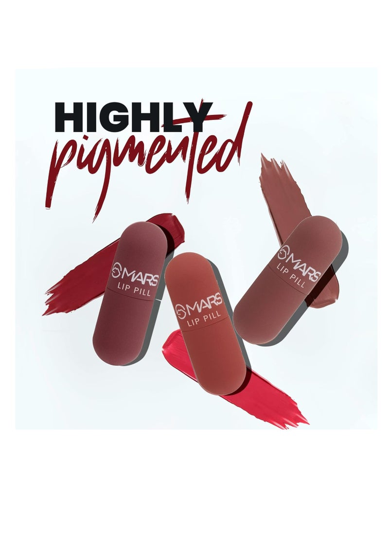 MARS Mini Lip Pill High Pigmented Matte Lipstick Set of 3   Transfer Proof and Smudge Proof   Travel Friendly  3.1 gm*3  01 Romantic Red