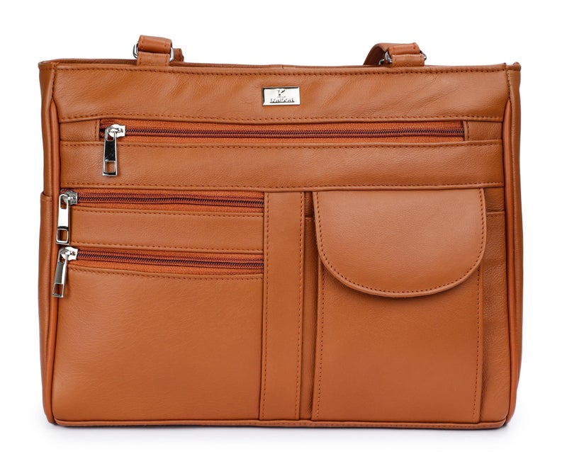 K London Ladies Leather Handbag in Soft Leather - Womens Designer Shoulder Hand Bag – Medium Practical Size (Tan) - Image 1