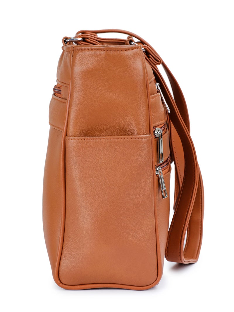 K London Ladies Leather Handbag in Soft Leather - Womens Designer Shoulder Hand Bag – Medium Practical Size (Tan) - Image 4