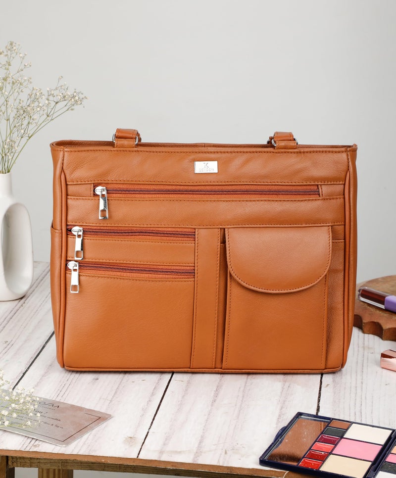K London Ladies Leather Handbag in Soft Leather - Womens Designer Shoulder Hand Bag – Medium Practical Size (Tan) - Image 2