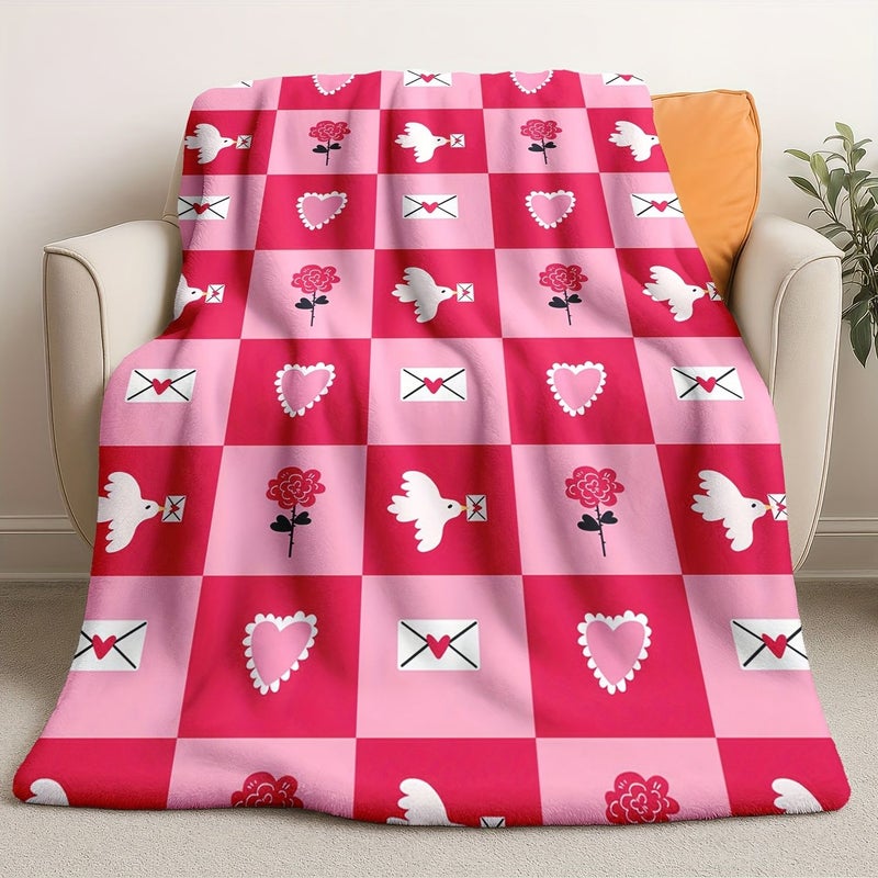 Pink Heart Shaped Checkered Flannel Blanket 59.06 by 78.74 Inches for Valentine Romantic Throw - Image 4