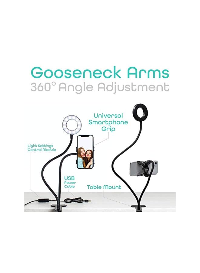 KASTWAVE Selfie Ring Light With 24” Gooseneck Stand & Cell Phone Holder, Social Media Influencer Live-Streaming Phone Mount And Light Kit For Live Stream Office Kitchen(Black) - Image 3