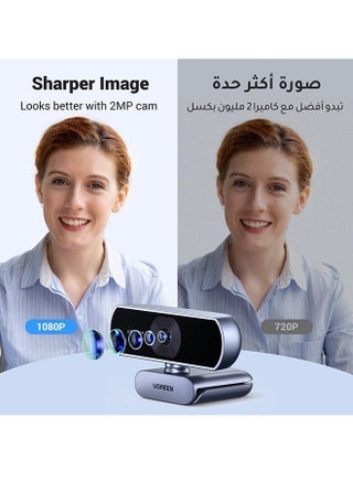 كاميرا ويب 1080P مع ميكروفون USB HD، وكاميرا تيار 1080P/30fps 720P/60fps، مع تصحيح تلقائي للضوء، وميكروفونات مزدوجة لتقليل الضوضاء، لـ Skype/Facebook/Youtube، ولابتوب/PC، والتوصيل والتشغيل - view 3