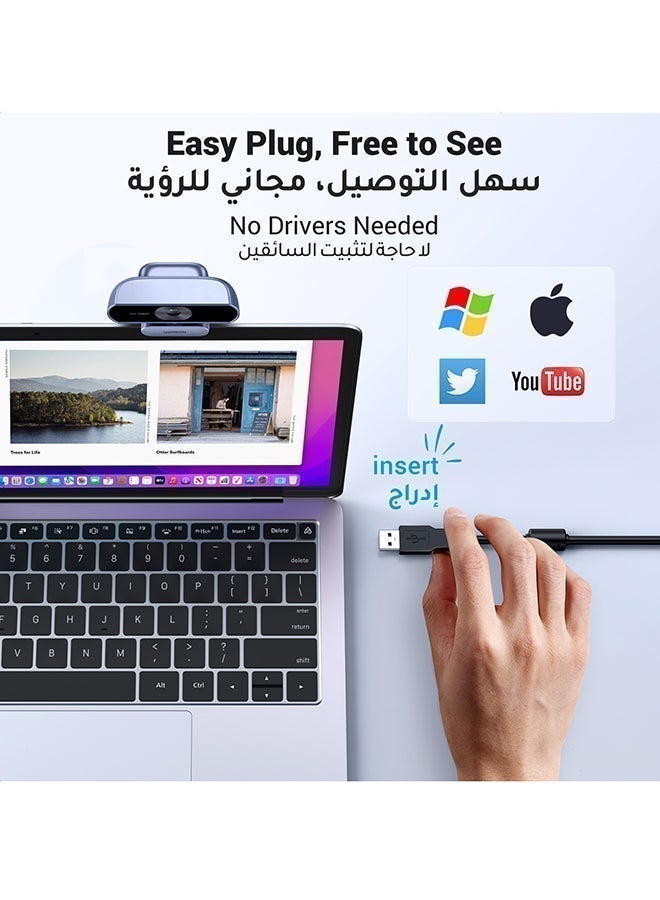 يو جرين كاميرا ويب 1080P مع ميكروفون USB HD، وكاميرا تيار 1080P/30fps 720P/60fps، مع تصحيح تلقائي للضوء، وميكروفونات مزدوجة لتقليل الضوضاء، لـ Skype/Facebook/Youtube، ولابتوب/PC، والتوصيل والتشغيل - Image 5