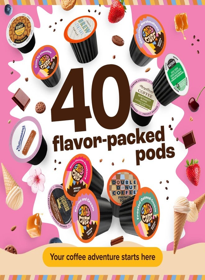 Crazy Cups Flavored Coffee Pods Variety Pack for Keurig K Cups Brewers, Assorted Flavored Coffee Sampler, 40 Count - Image 2
