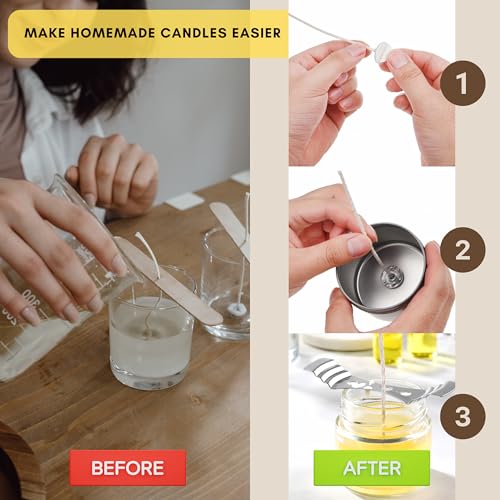 Kare Kind Candle Wick Bundle: 50 Candle Wicks, 50 Stickers and 3 Wick Holders - Easy Positioning - Wicks Coated With Natural Soy Wax, Cotton Threads Woven with Paper - Contains No Lead, Zinc or Other Metals - Image 3