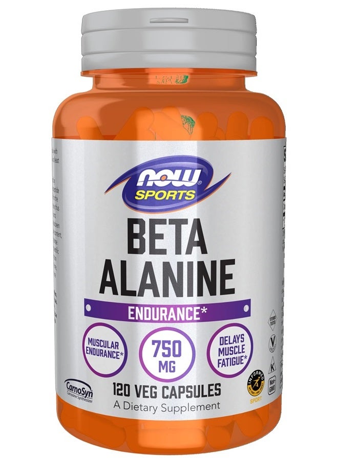 now Sports Nutrition, Beta-Alanine 750 mg, Delays Muscle Fatigue*, Endurance*, 120 Veg Capsules - Image 1