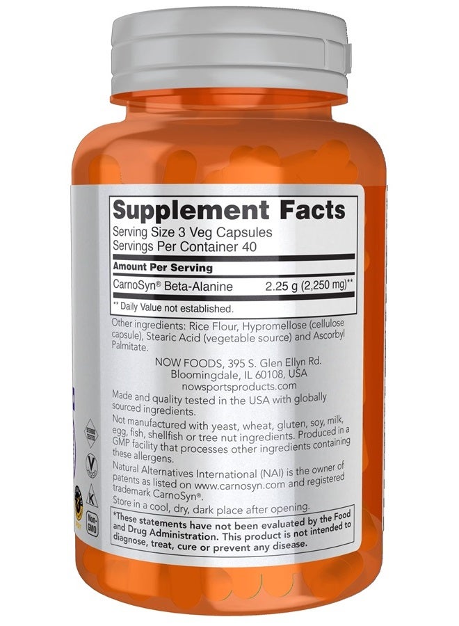 now Sports Nutrition, Beta-Alanine 750 mg, Delays Muscle Fatigue*, Endurance*, 120 Veg Capsules - Image 2