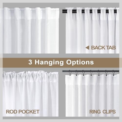 Pitalk White Linen Curtains 84 Inch Length for Living Room 2 Panel Back Tab Loop Pocket Drape Cotton Textured Light Filtering Semi Sheer Lightweight Curtain for Bedroom Boho Rustic Farmhouse Decor 52x84 Long - Image 4