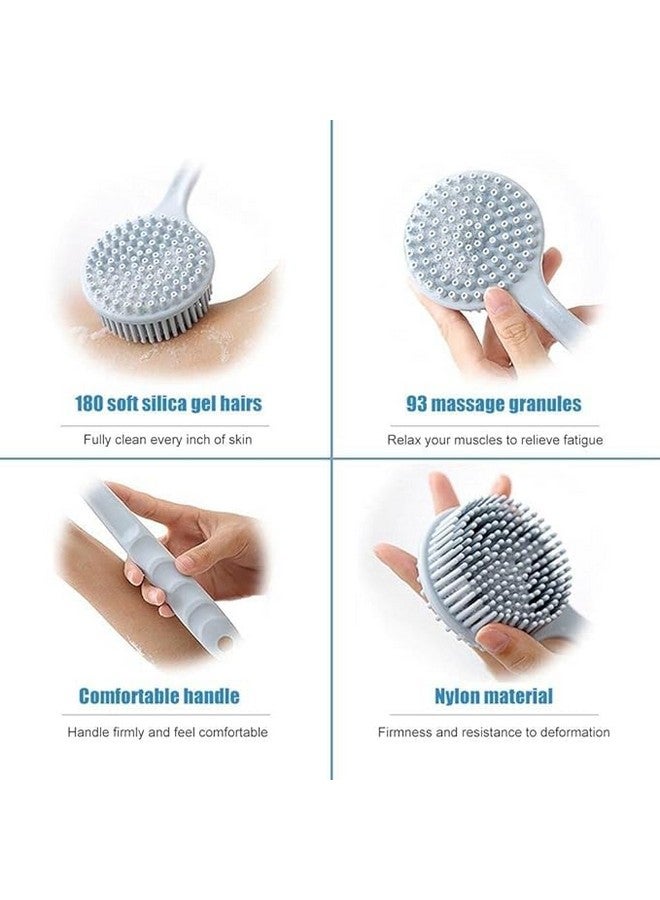Simxen Fashion Bathing Brush Practical Back Cleaning Scrubber Back Rubbing Silicone Body Double Sided Long Handle Anti-slip Shower Bath Brush 100% BPA-Free, Hypoallergenic, Eco-Friendly - Image 5