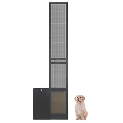 باب هانيميل للكلاب المتوسطة للأبواب الزجاجية المنزلقة إدخال باب الكلاب للحدائق مع لوحة قابلة للقفل إغلاق مغناطيسي سهل التركيب مثالي للكلاب الكبيرة والقطط باللون الأسود