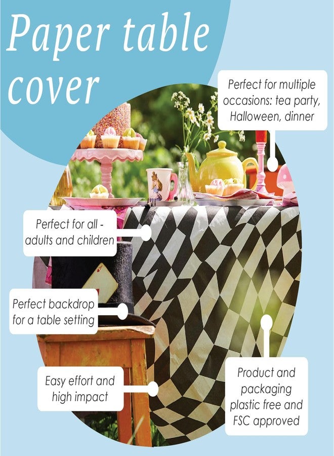 Talking Tables | 120x180 Black & White Alice in Wonderland Paper Table Cover | Disposable Tablecloth, Home Recyclable, Supplies for Mad Hatter Tea Party, Onederland Birthday, Mother's Day, Baby Shower - Image 2