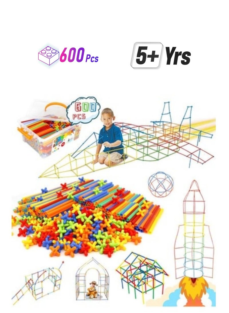 MIXDE 600 Pieces Of Building Block Toys, Children's 4D Space Straw Toys, Interlocking Plastic Toy Set, Manual DIY Splicing Of Building Blocks Toy - Image 1