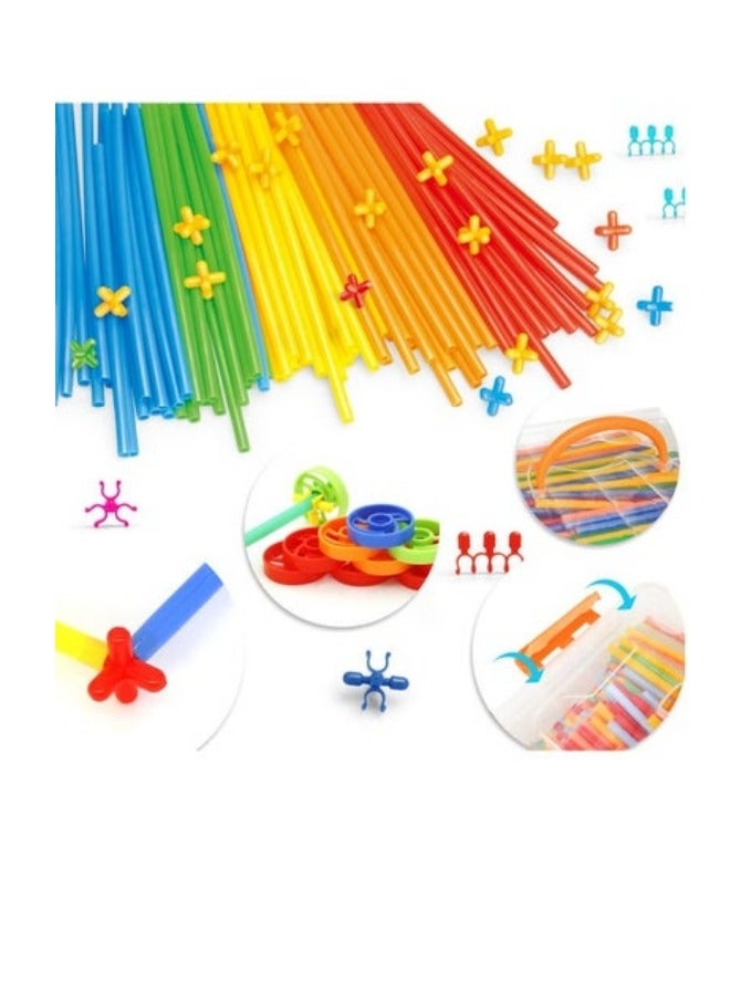 MIXDE 600 Pieces Of Building Block Toys, Children's 4D Space Straw Toys, Interlocking Plastic Toy Set, Manual DIY Splicing Of Building Blocks Toy - Image 3