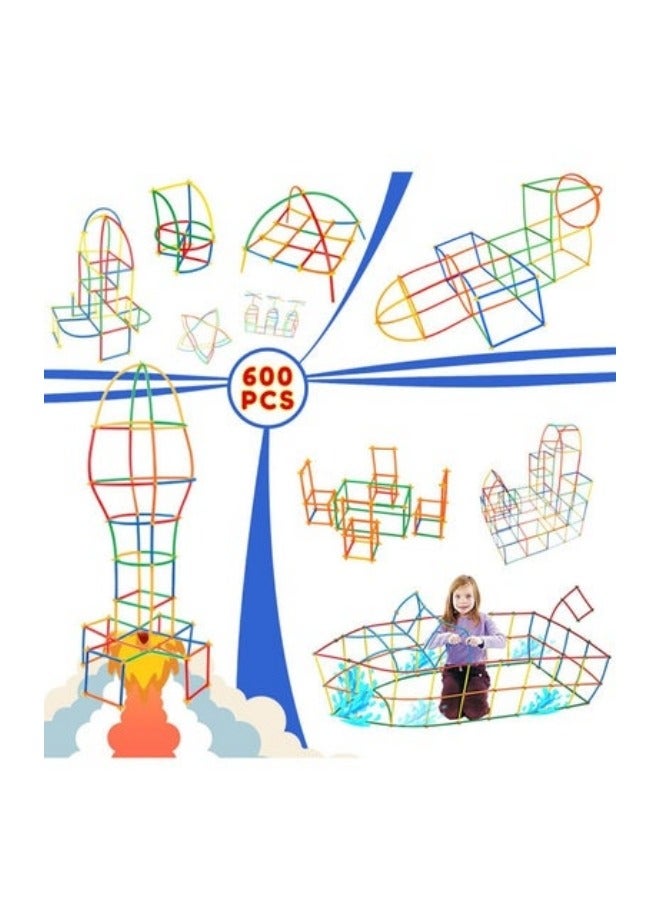 MIXDE 600 Pieces Of Building Block Toys, Children's 4D Space Straw Toys, Interlocking Plastic Toy Set, Manual DIY Splicing Of Building Blocks Toy - Image 4