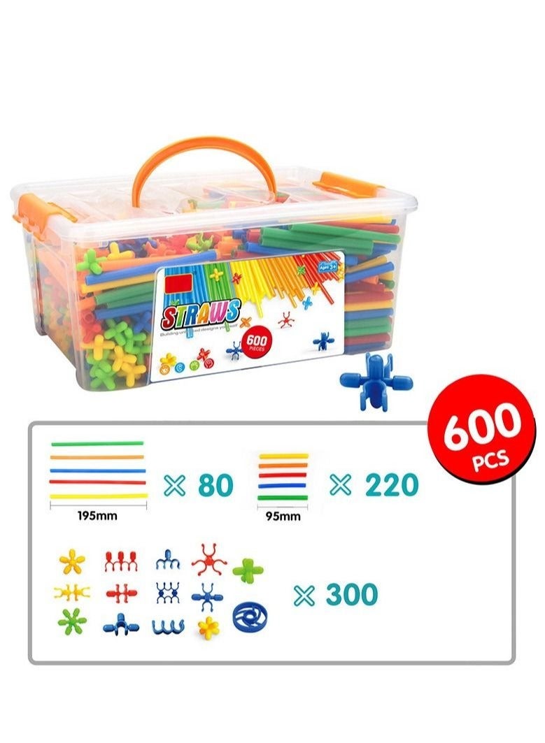 MIXDE 600 Pieces Of Building Block Toys, Children's 4D Space Straw Toys, Interlocking Plastic Toy Set, Manual DIY Splicing Of Building Blocks Toy - Image 2