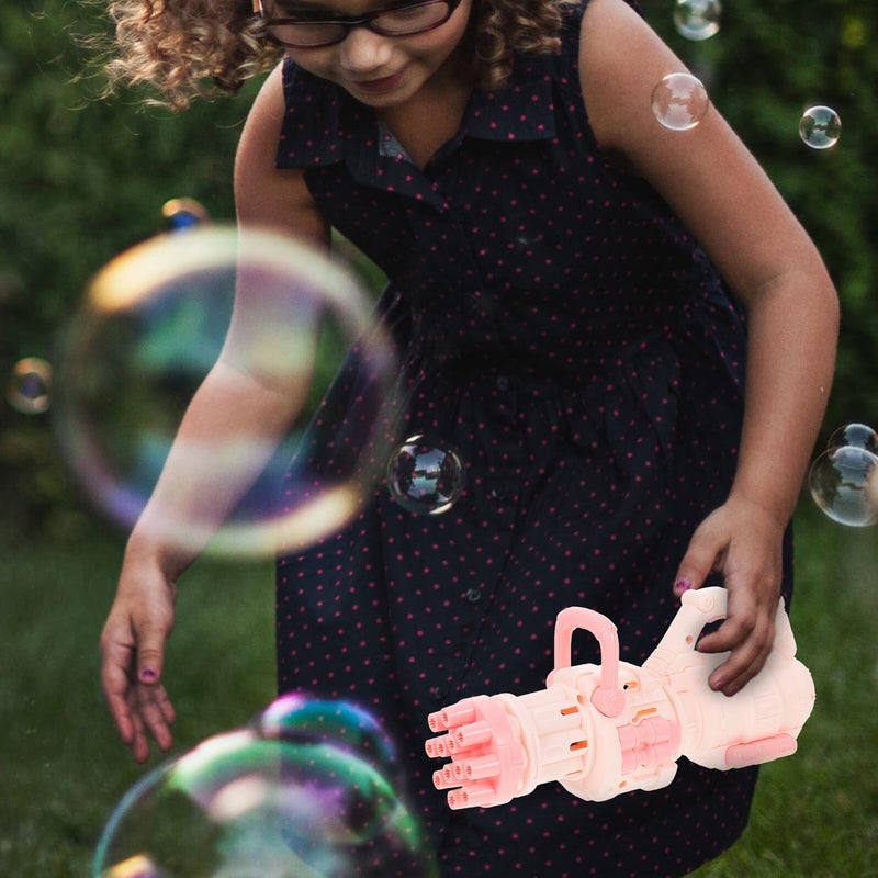 Pink Portable Electric Bubble Machine 12 Hole Outdoor Party Blower Summer Birthday - Image 5