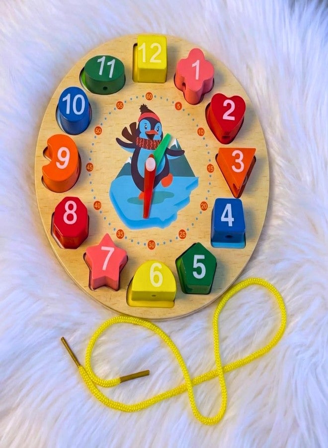 BrainyTots Kids Wooden Shape Color Sorting Clock Teaching Time Number Blocks Clock Shape Patterns Sorting Puzzle Montessori Early Learning Educational Toy Gift for Toddler Baby Kids 3+ - Image 3