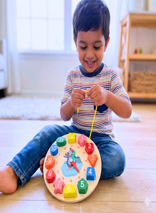 BrainyTots Kids Wooden Shape Color Sorting Clock Teaching Time Number Blocks Clock Shape Patterns Sorting Puzzle Montessori Early Learning Educational Toy Gift for Toddler Baby Kids 3+ - Image 5